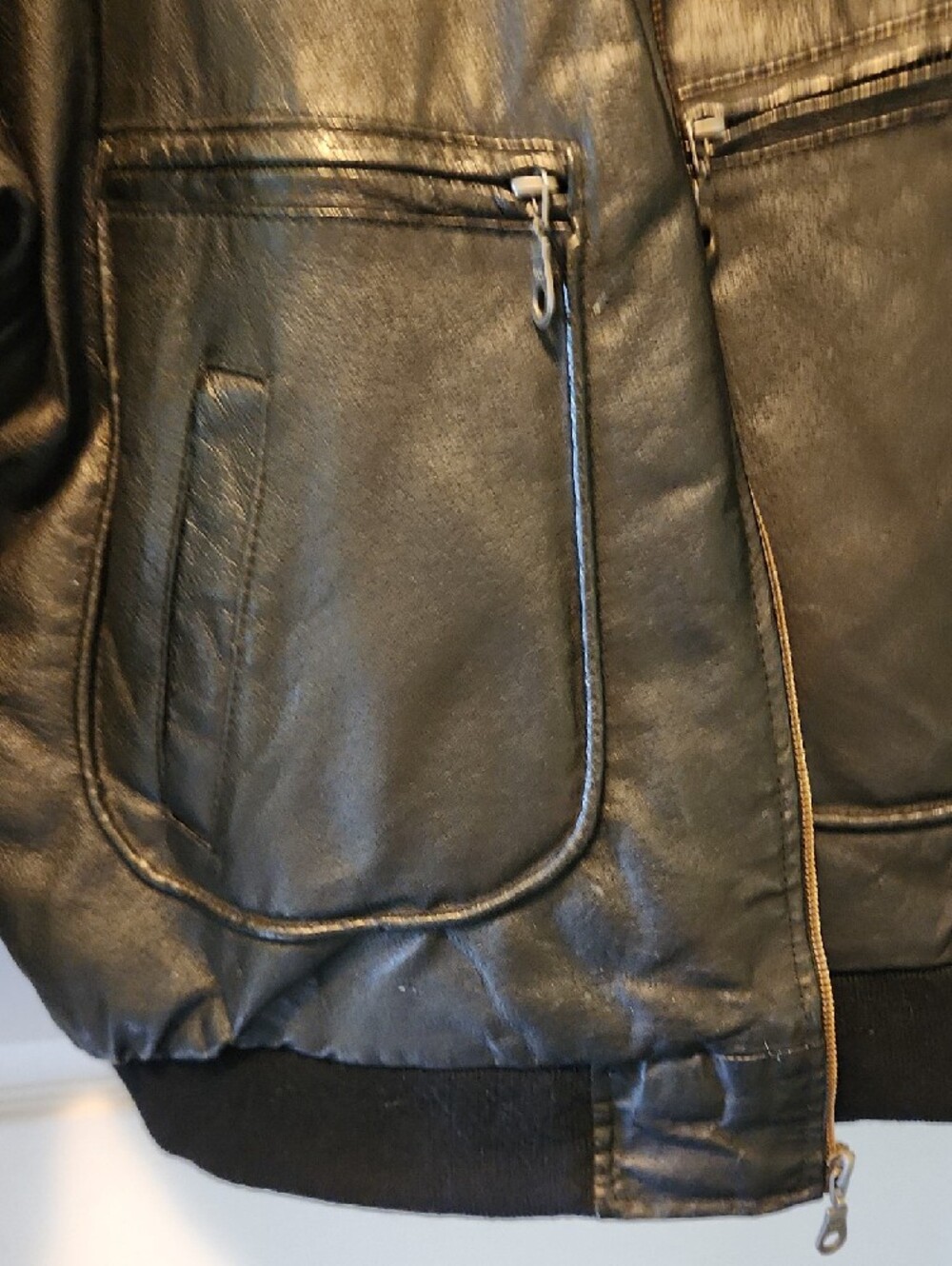 Black Leather Bomber Jacket with Zip Pockets - Picture 8 of 15